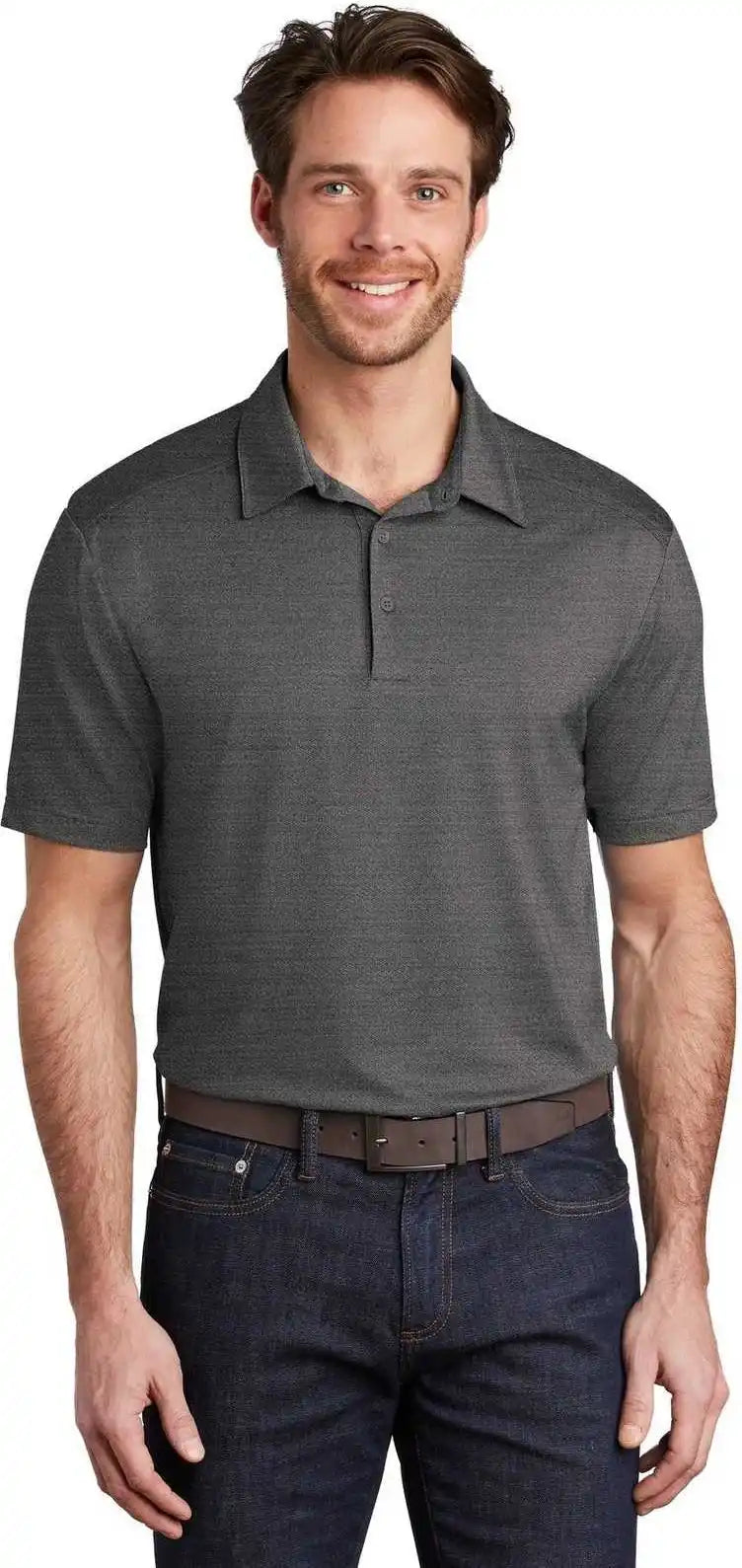 Port Authority K583 Stretch Heather Polo - Black Thunder Gray
