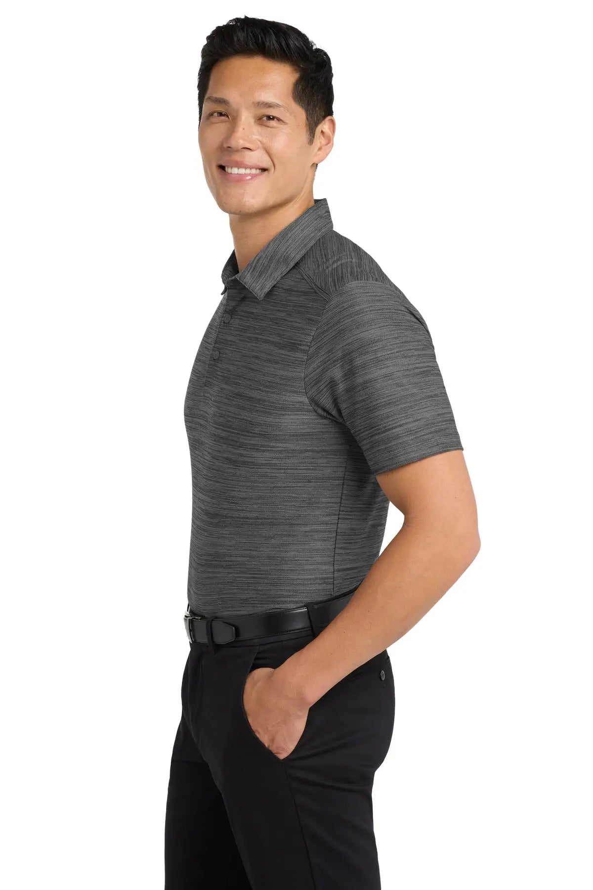 Port Authority K583 Stretch Heather Polo - Black Thunder Gray