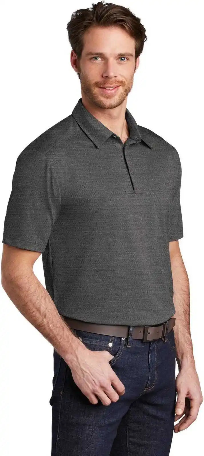 Port Authority K583 Stretch Heather Polo Black Thunder Gray