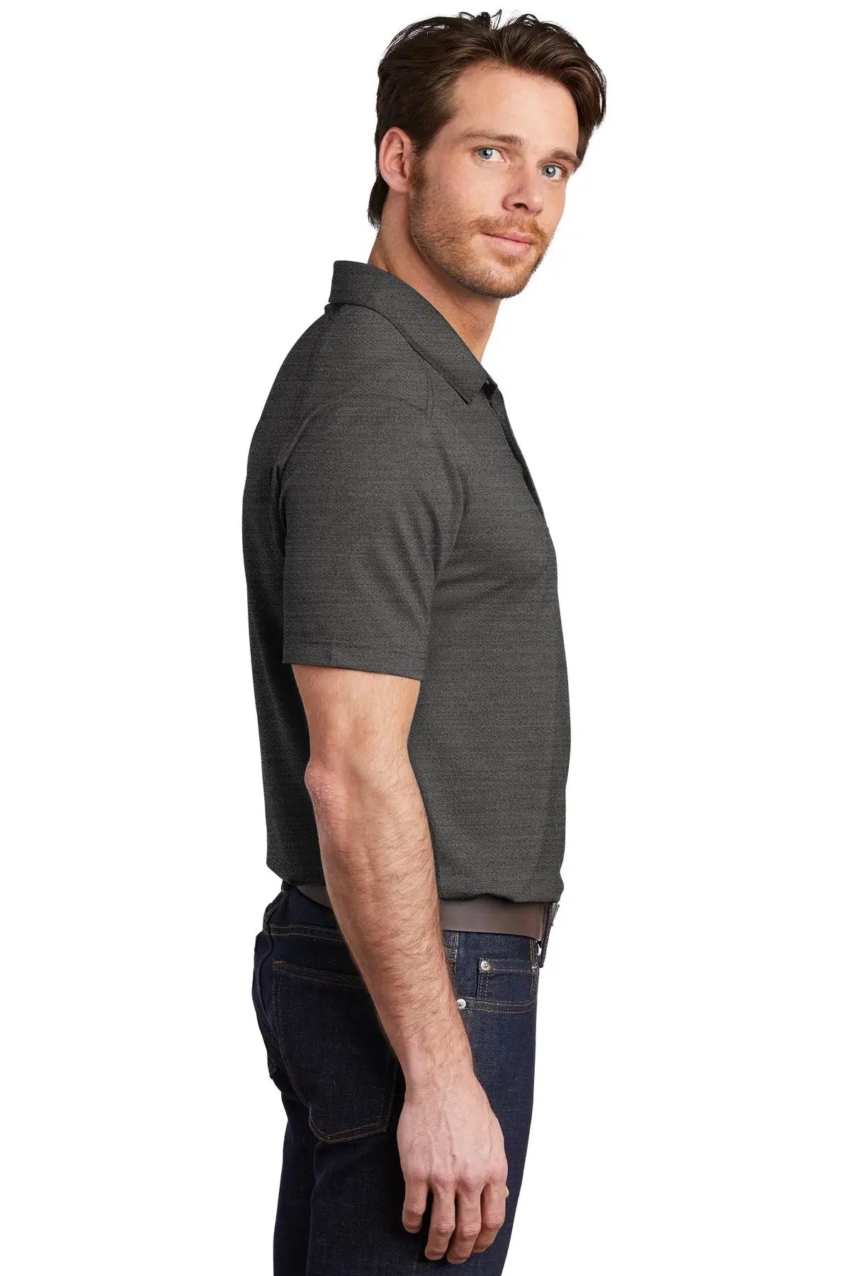 Port Authority K583 Stretch Heather Polo - Black Thunder Gray