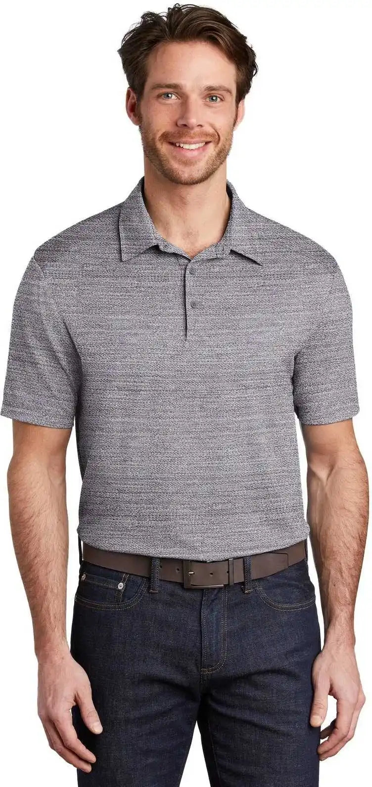 Port Authority K583 Stretch Heather Polo Graphite White