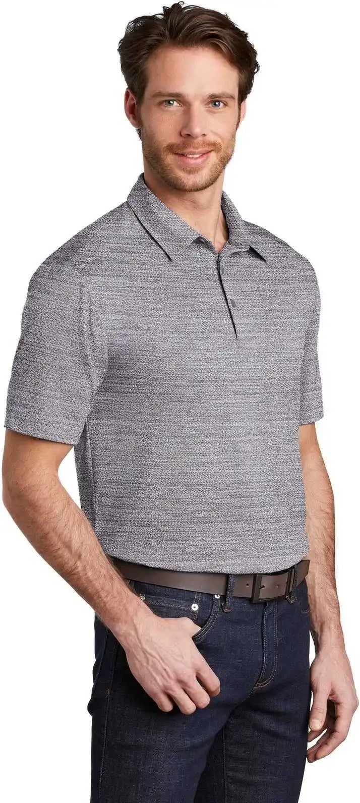 Port Authority K583 Stretch Heather Polo Graphite White
