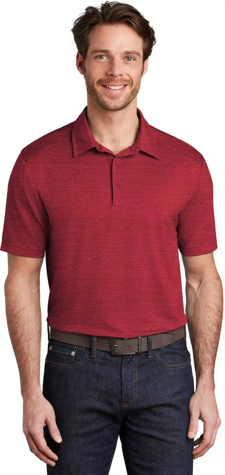 Port Authority K583 Stretch Heather Polo Red Black