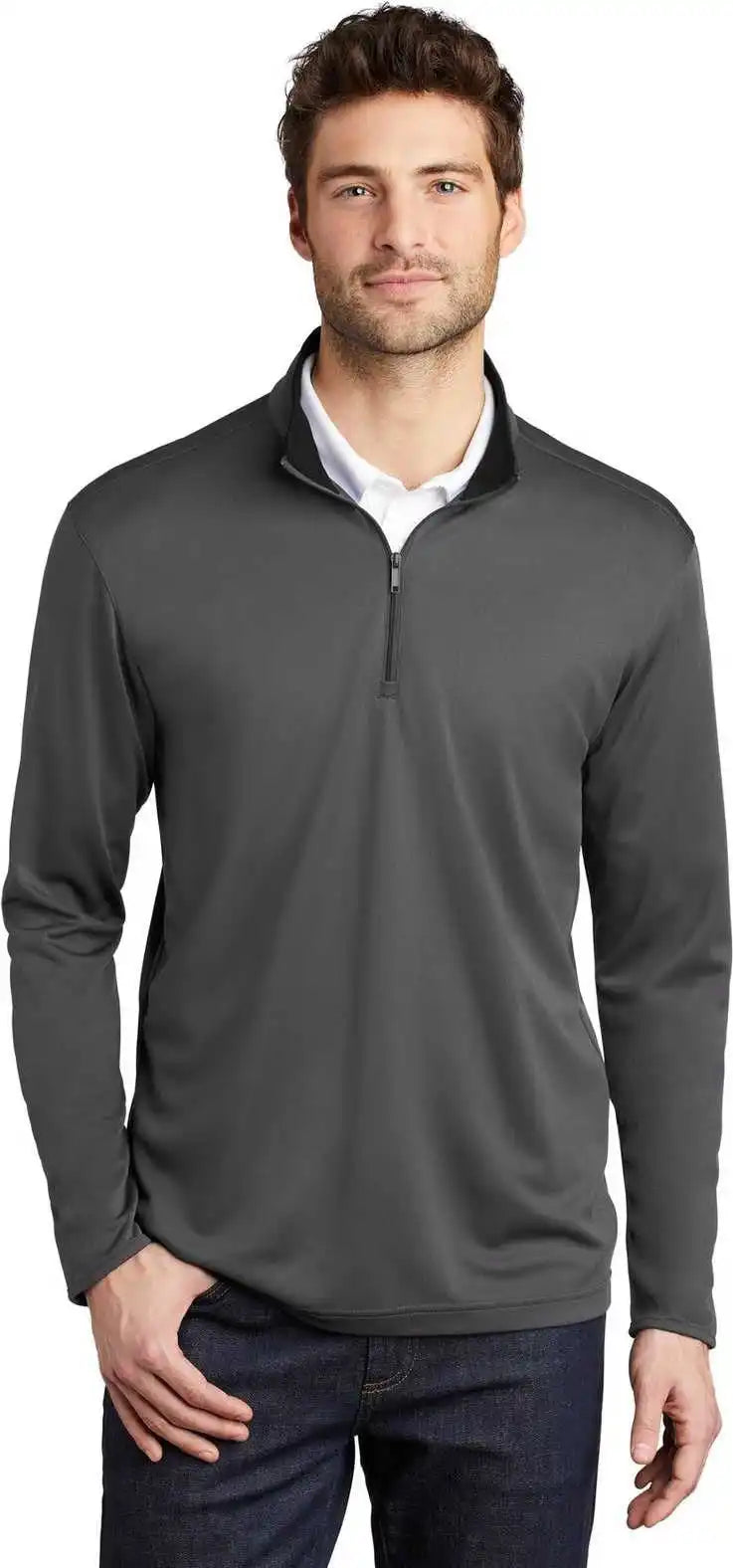 Port Authority K584 Silk Touch Performance 1/4-zip K584steel Gray Black