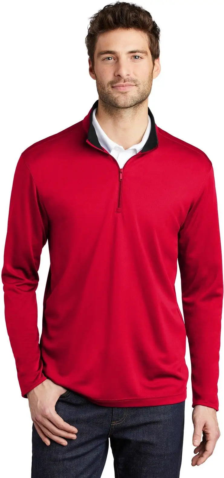 Port Authority K584 Silk Touch Performance 1/4-zip - Red Black - Red/ / Adult Xs