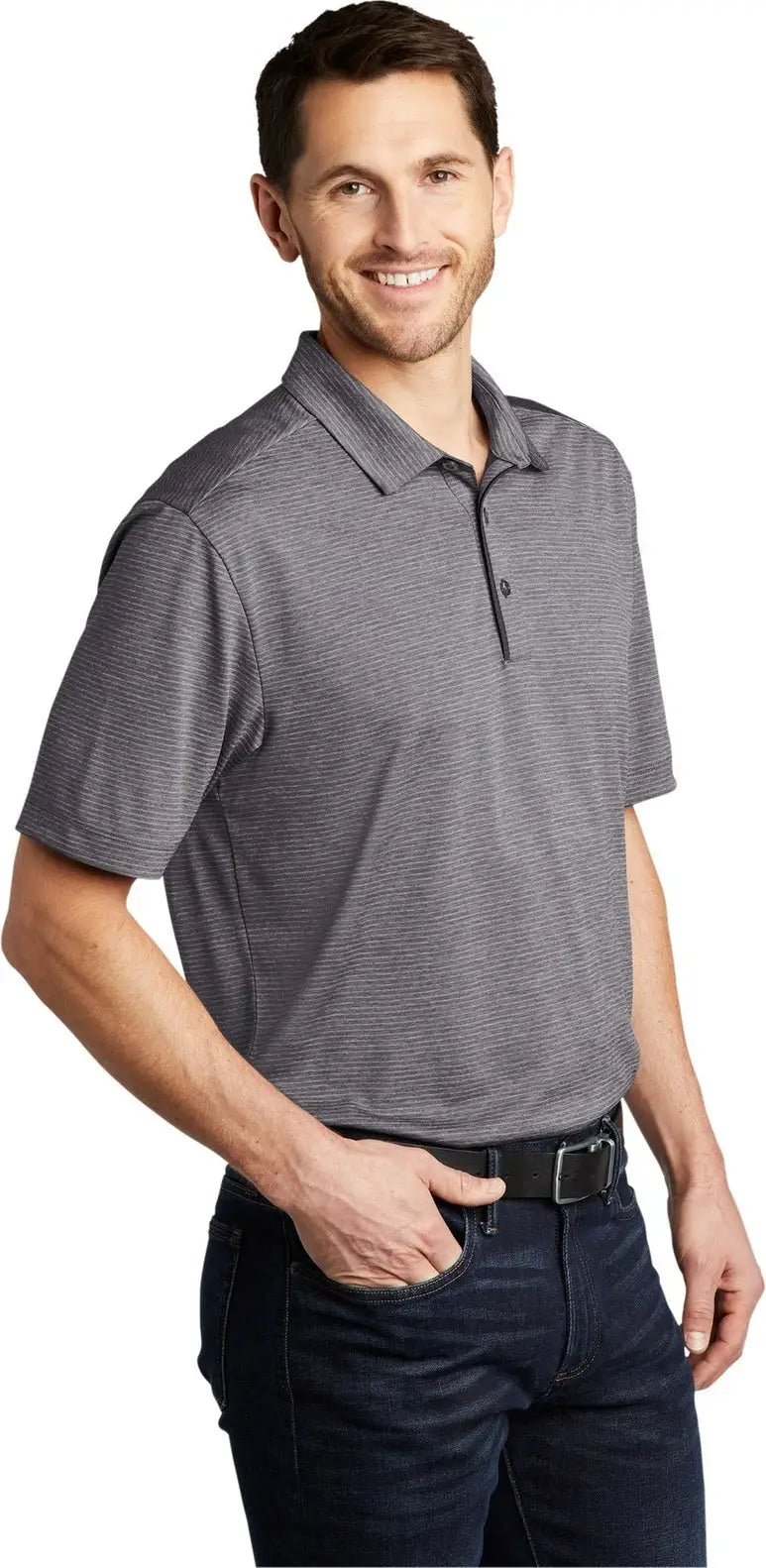 Port Authority K585 Shadow Stripe Polo - Gray