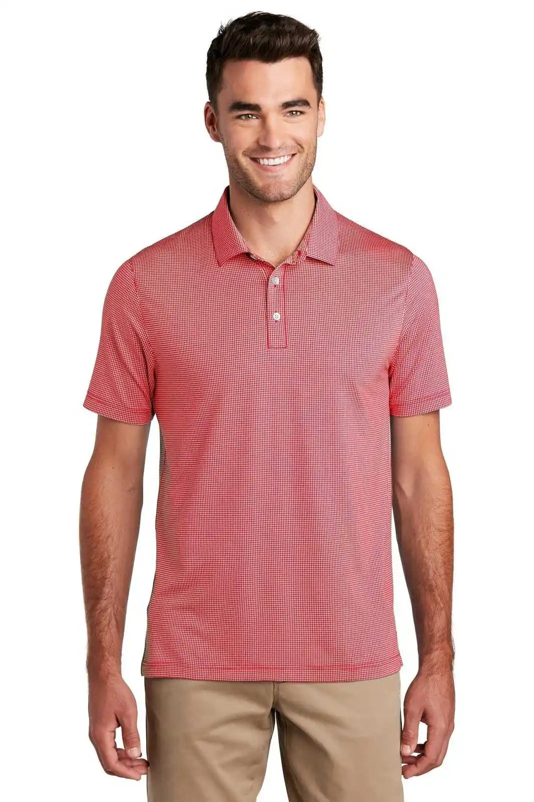 Port Authority K646 Gingham Polo - Rich Red White