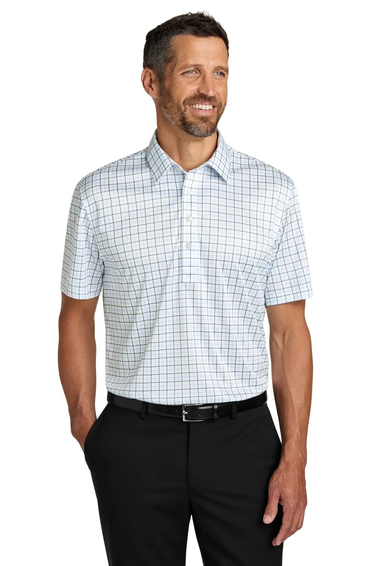 Port Authority K700 Shirt Collar Polo - Black Carolina Blue Check - Black/ / Adult l