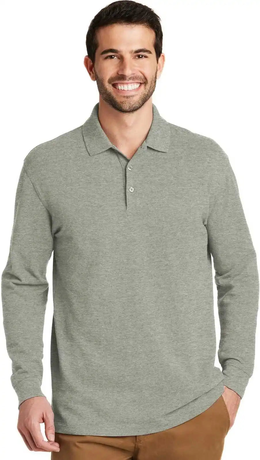 Port Authority K8000ls Ezcotton Long Sleeve Polo - Oxford Heather