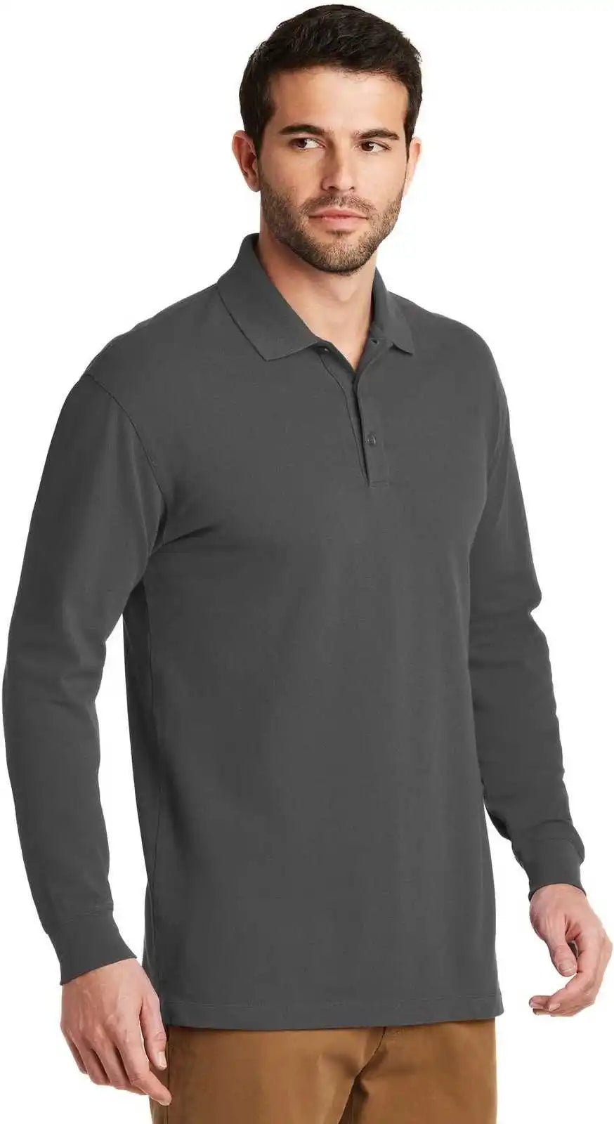 Port Authority K8000ls Ezcotton Long Sleeve Polo Sterling Gray