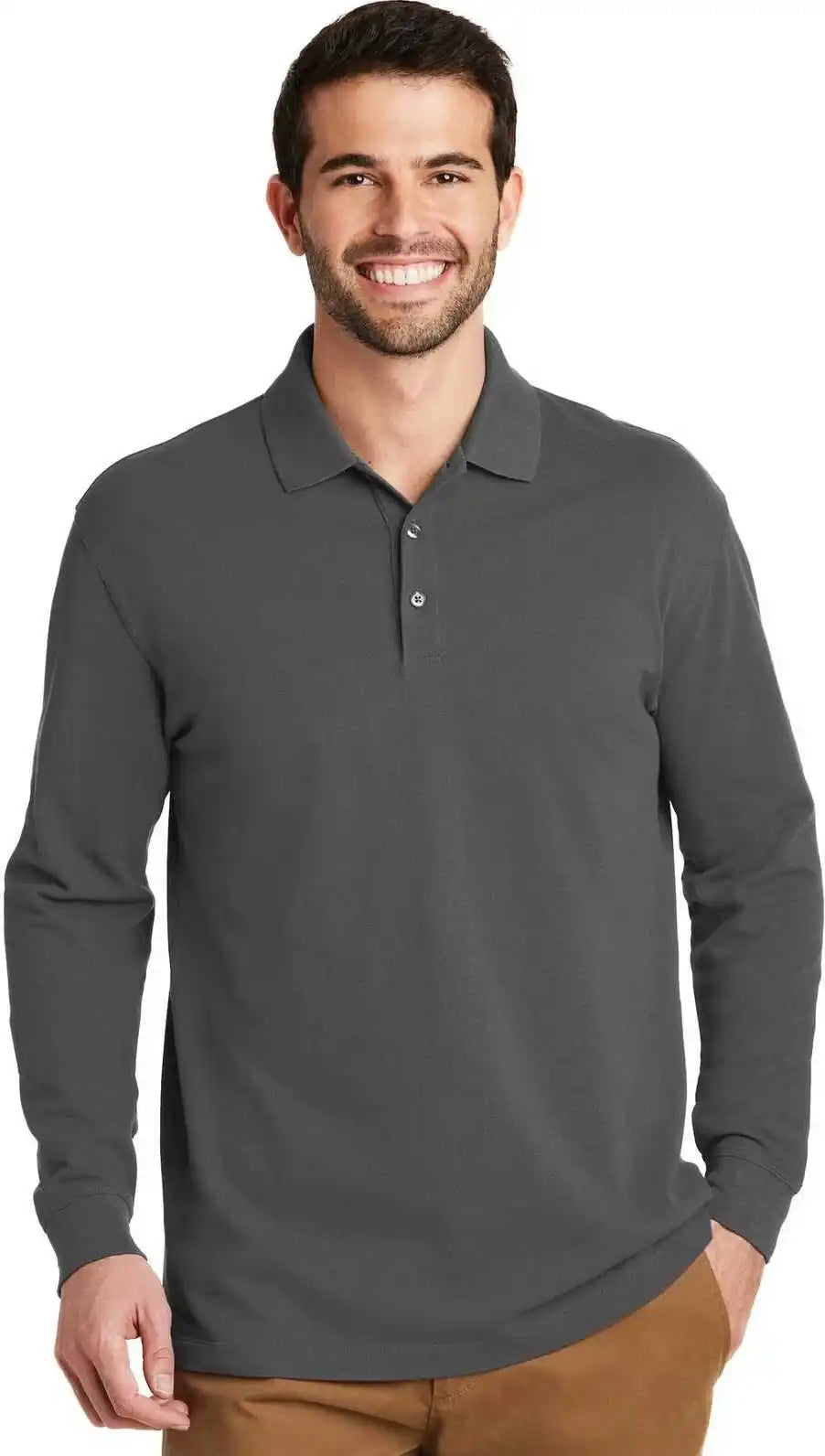 Port Authority K8000ls Ezcotton Long Sleeve Polo Sterling Gray