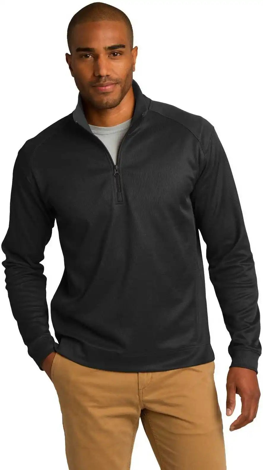 Port Authority K805 Vertical Texture 1/4-zip Pullover - Black Iron Gray