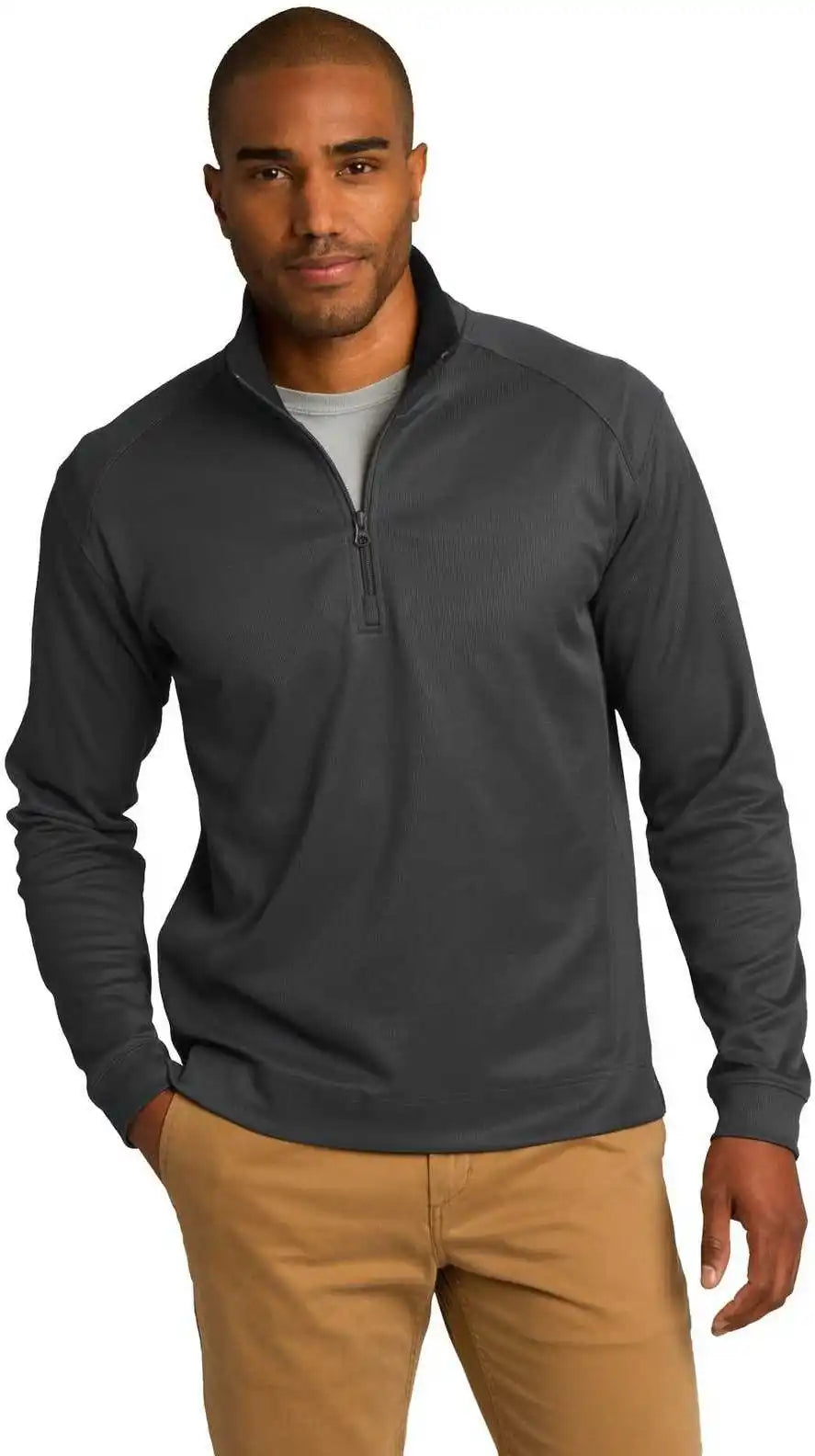 Port Authority K805 Vertical Texture 1/4-zip Pullover - Iron Gray Black
