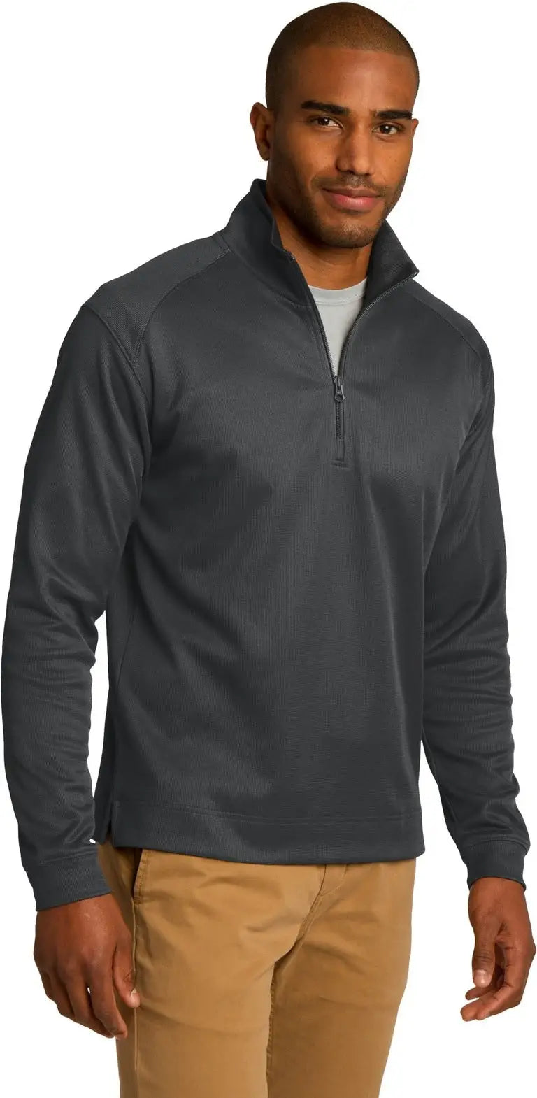 Port Authority K805 Vertical Texture 1/4-zip Pullover - Iron Gray Black