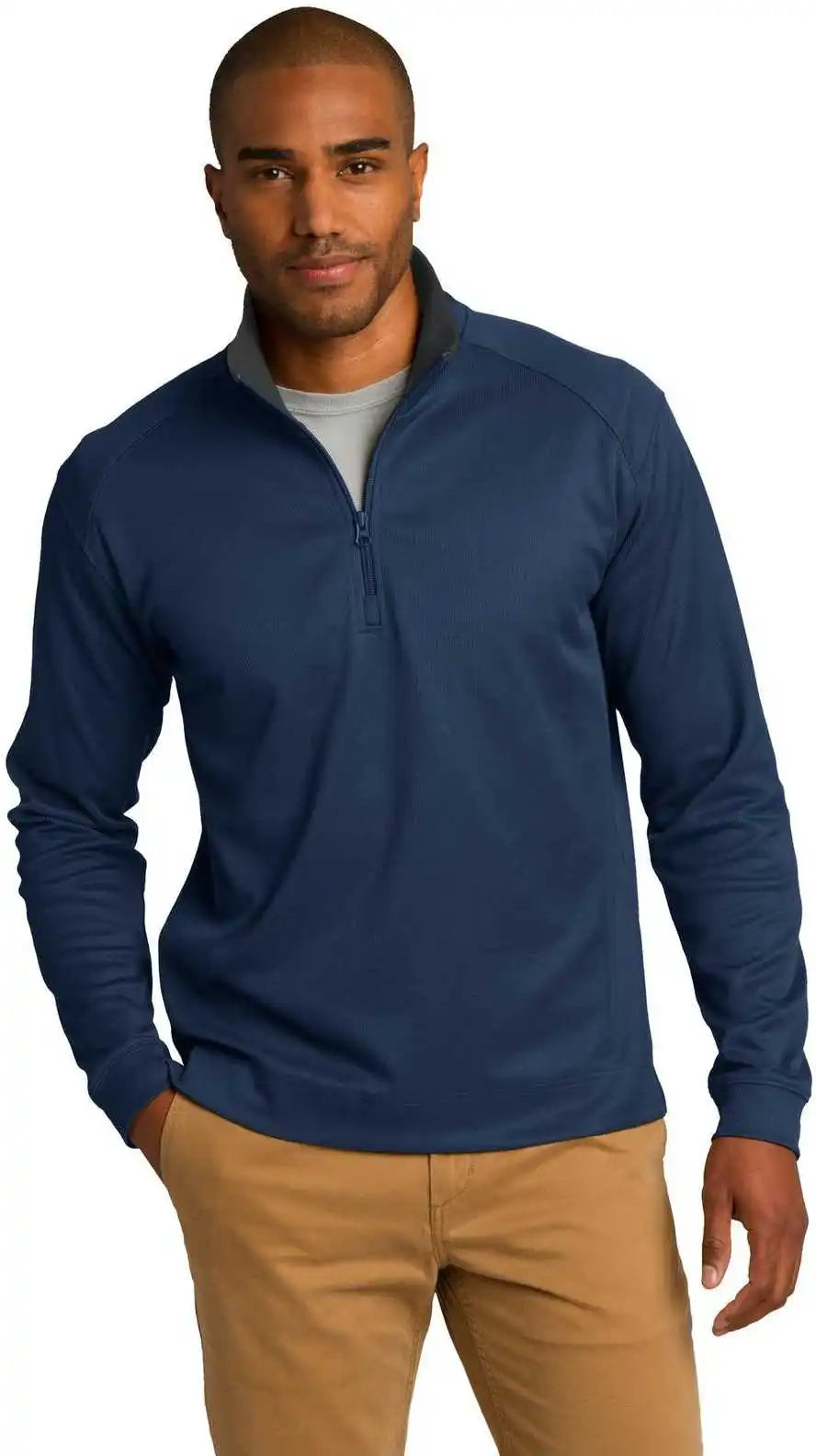 Port Authority K805 Vertical Texture 1/4-zip Pullover - Regatta Blue Iron Gray