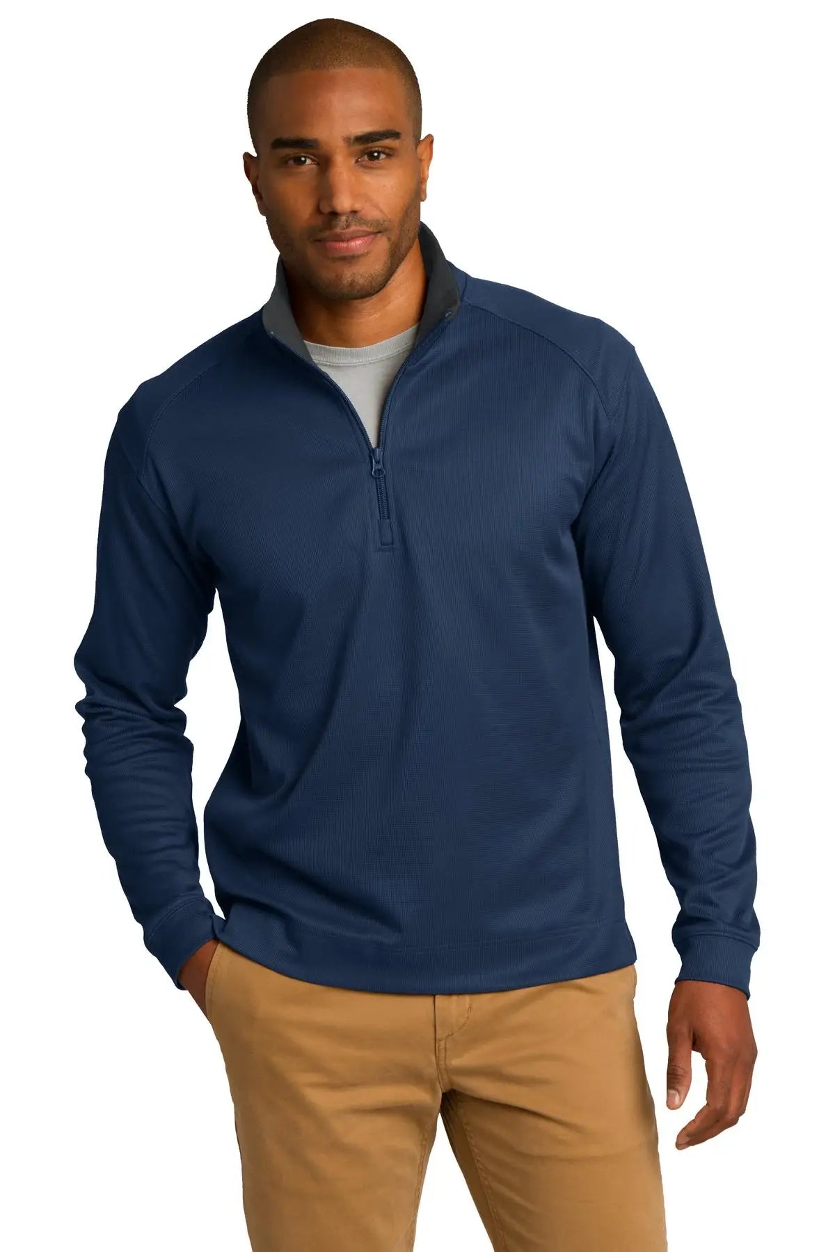Port Authority K805 Vertical Texture 1/4-zip Pullover - Regatta Blue Iron Gray - Blue/ / Adult Xs