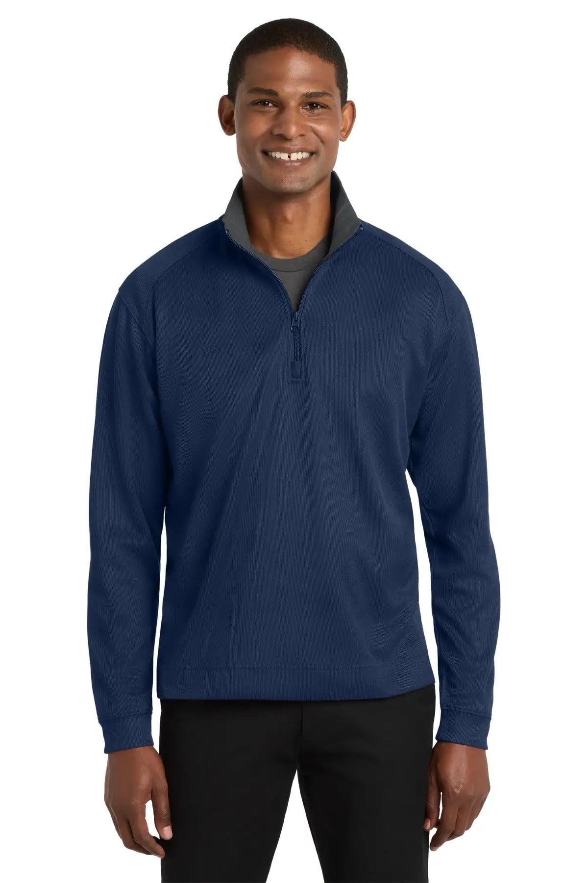 Port Authority K805 Vertical Texture 1/4-zip Pullover - Regatta Blue Iron Gray
