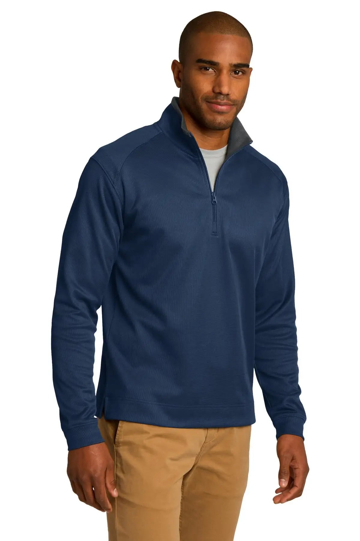 Port Authority K805 Vertical Texture 1/4-zip Pullover - Regatta Blue Iron Gray
