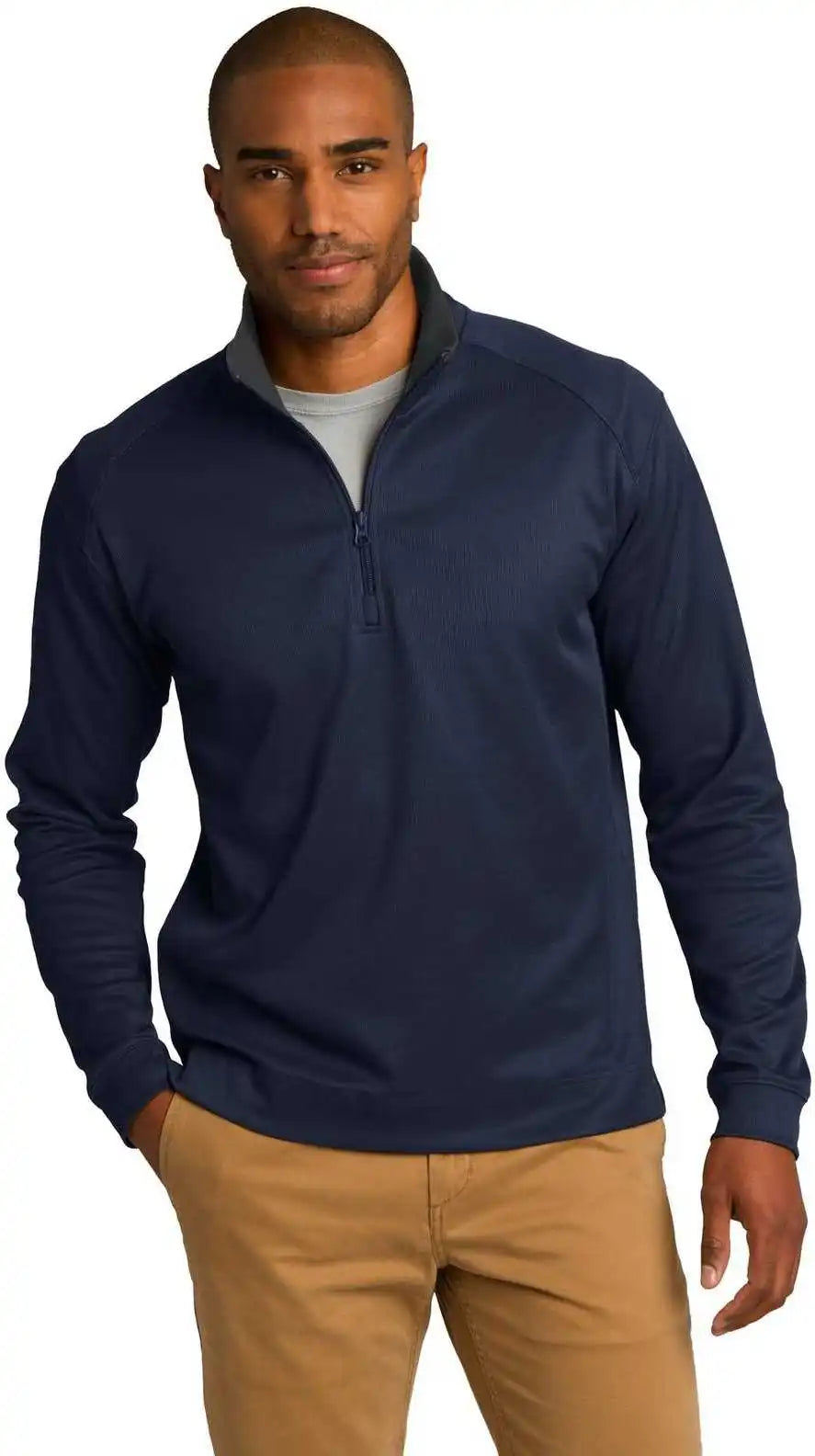 Port Authority K805 Vertical Texture 1/4-zip Pullover - True Navy Iron Gray