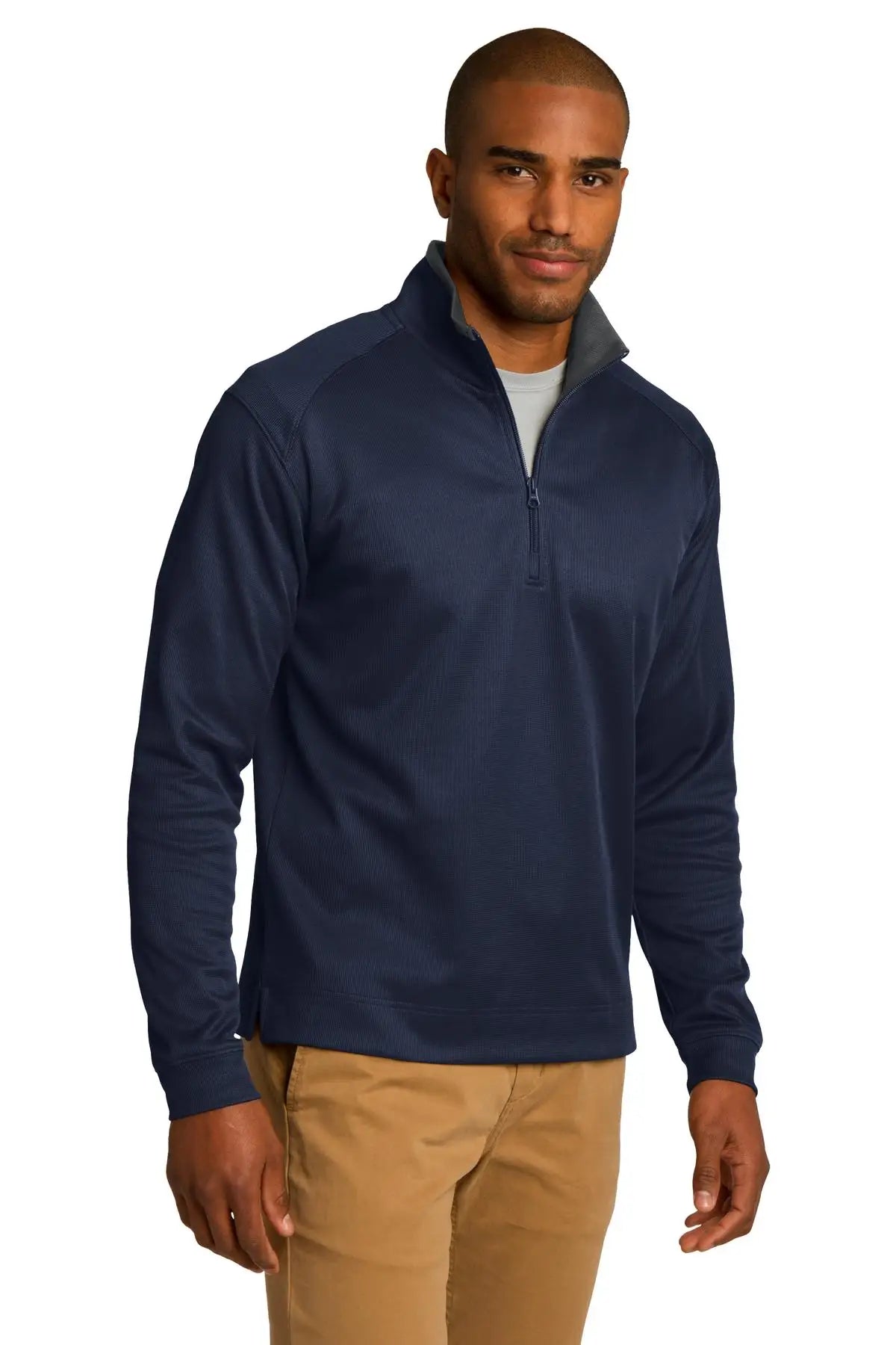 Port Authority K805 Vertical Texture 1/4-zip Pullover - True Navy Iron Gray