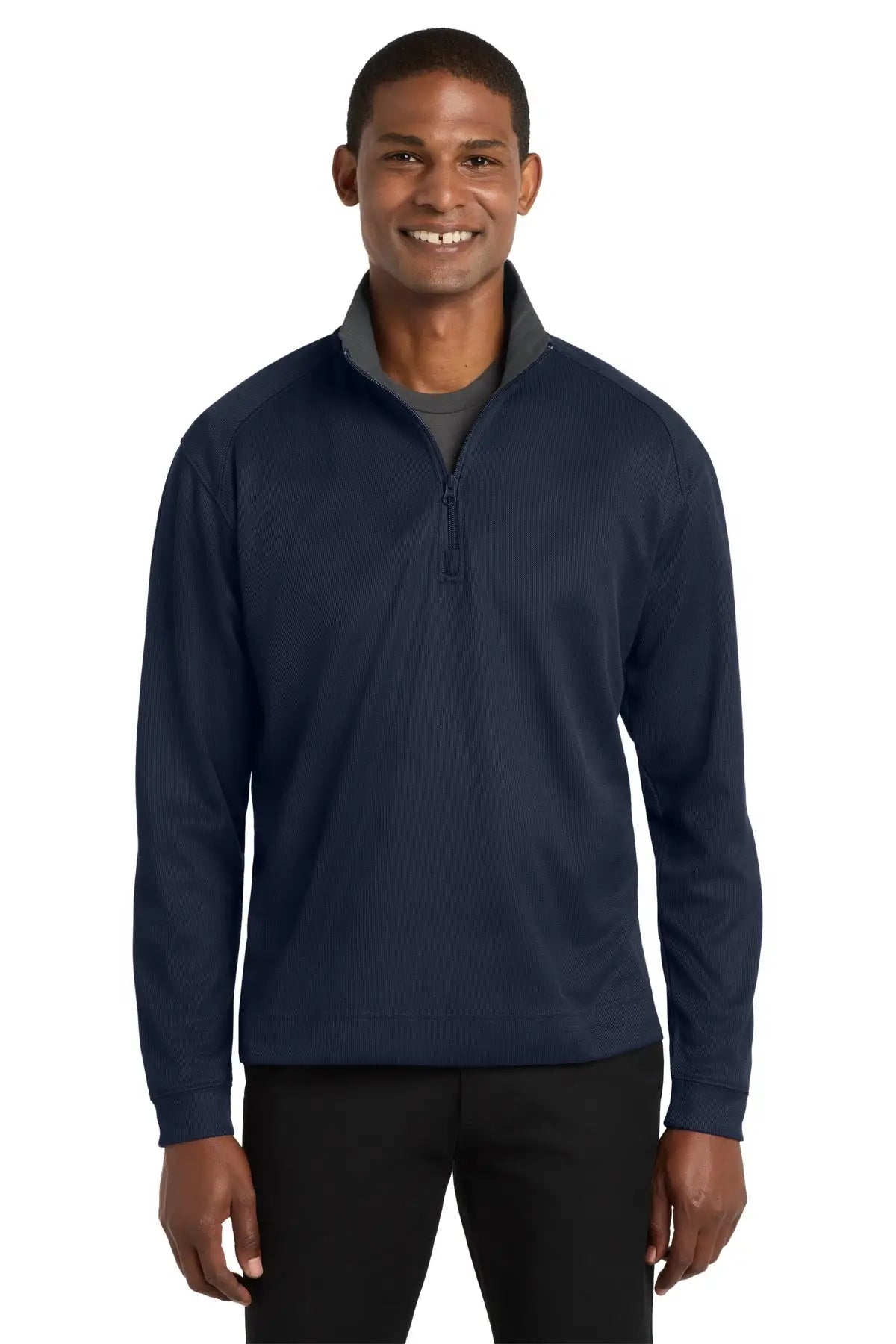 Port Authority K805 Vertical Texture 1/4-zip Pullover - True Navy Iron Gray - Navy/ / Adult Xs