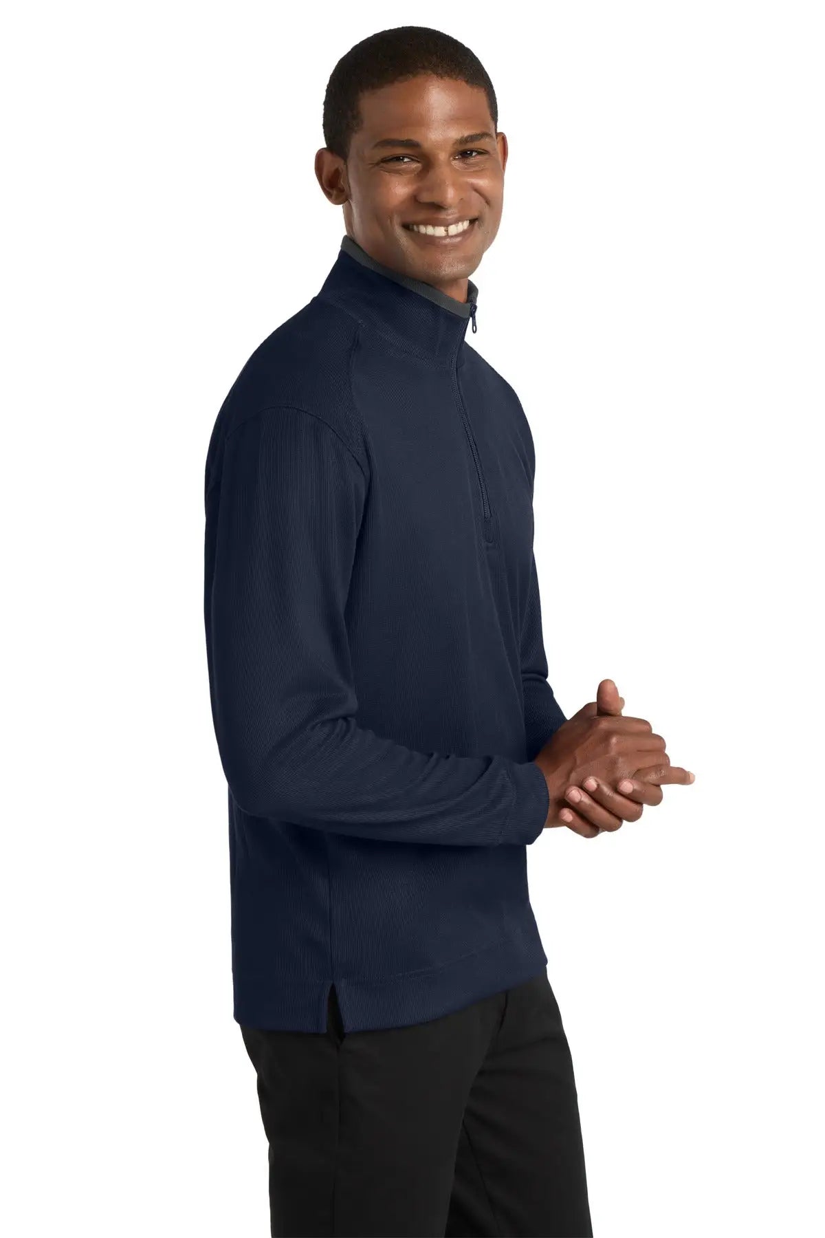 Port Authority K805 Vertical Texture 1/4-zip Pullover - True Navy Iron Gray