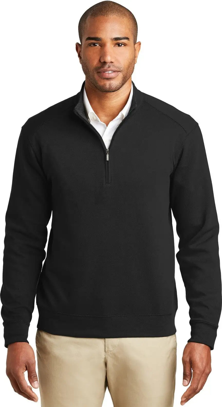 Port Authority K807 Interlock 1/4-zip - Deep Black Charcoal Heather - Black/ / Adult Xs