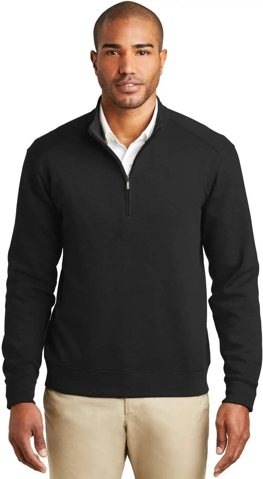 Port Authority K807 Interlock 1/4 Zip Deep Black Charcoal Heather