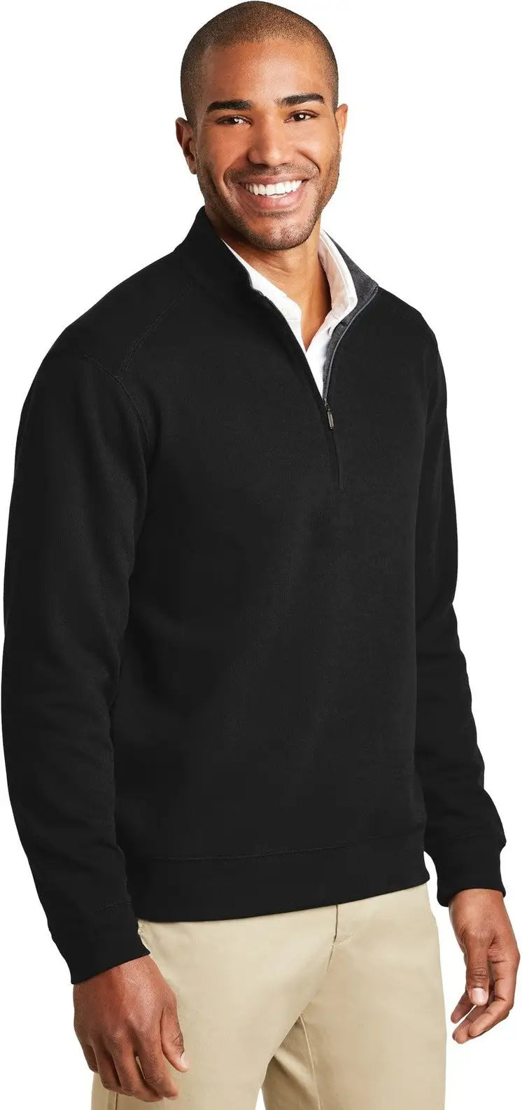 Port Authority K807 Interlock 1/4-zip - Deep Black Charcoal Heather