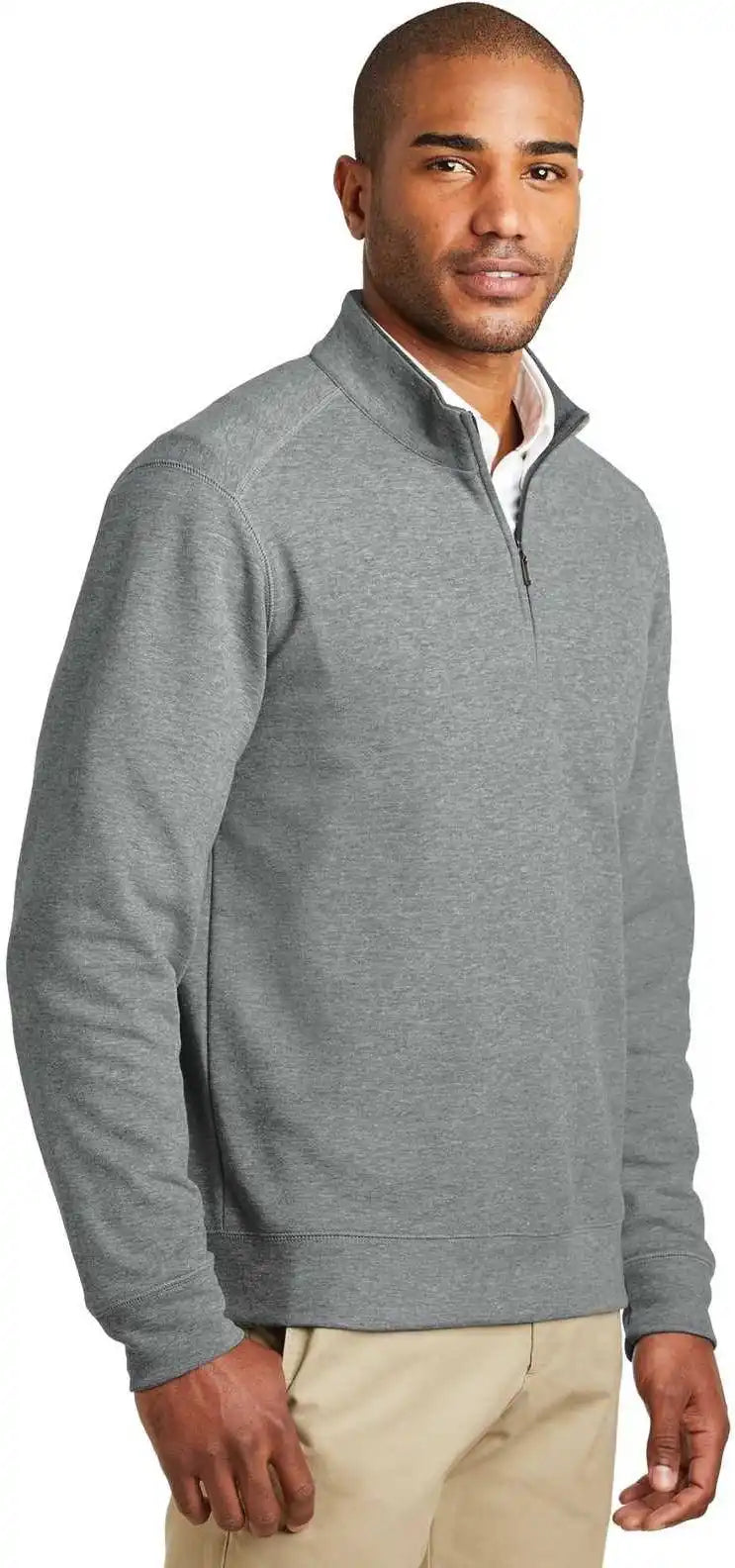 Port Authority K807 Interlock 1/4 Zip Medium Heather Gray Charcoal