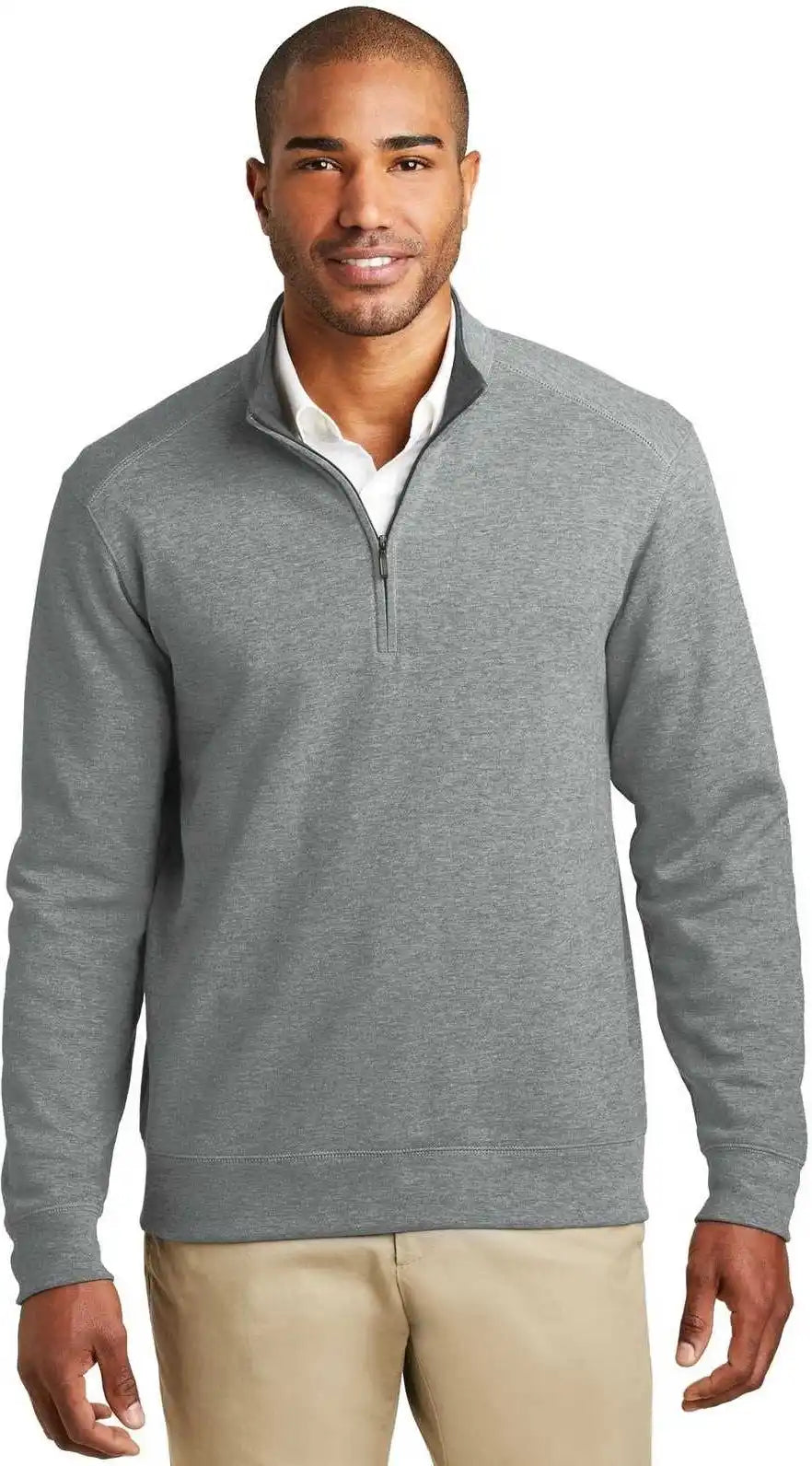 Port Authority K807 Interlock 1/4 Zip Medium Heather Gray Charcoal