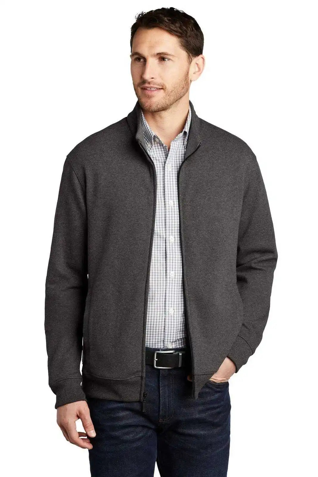 Port Authority K809 Interlock Full-zip - Charcoal Heather Medium Gray