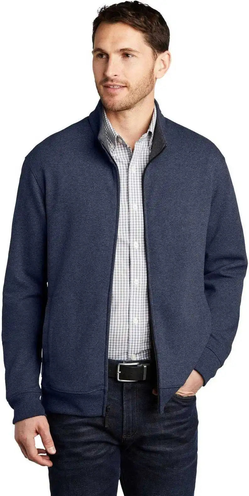 Port Authority K809 Interlock Full Zip Estate Blue Heather Charcoal