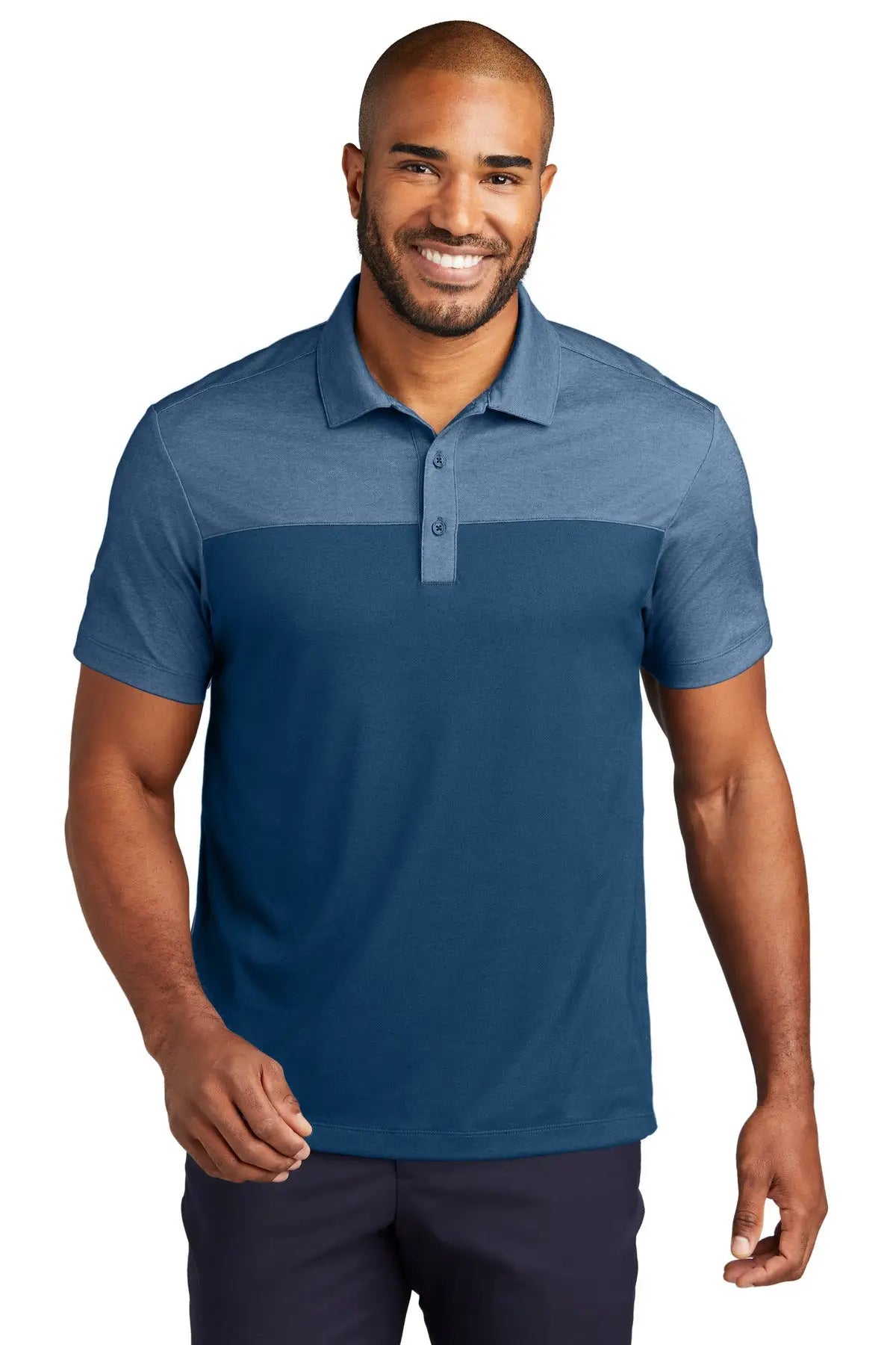 Port Authority K831 Fine Pique Blend Blocked Polo - Aegean Blue Heather - Blue/ / Adult Xs