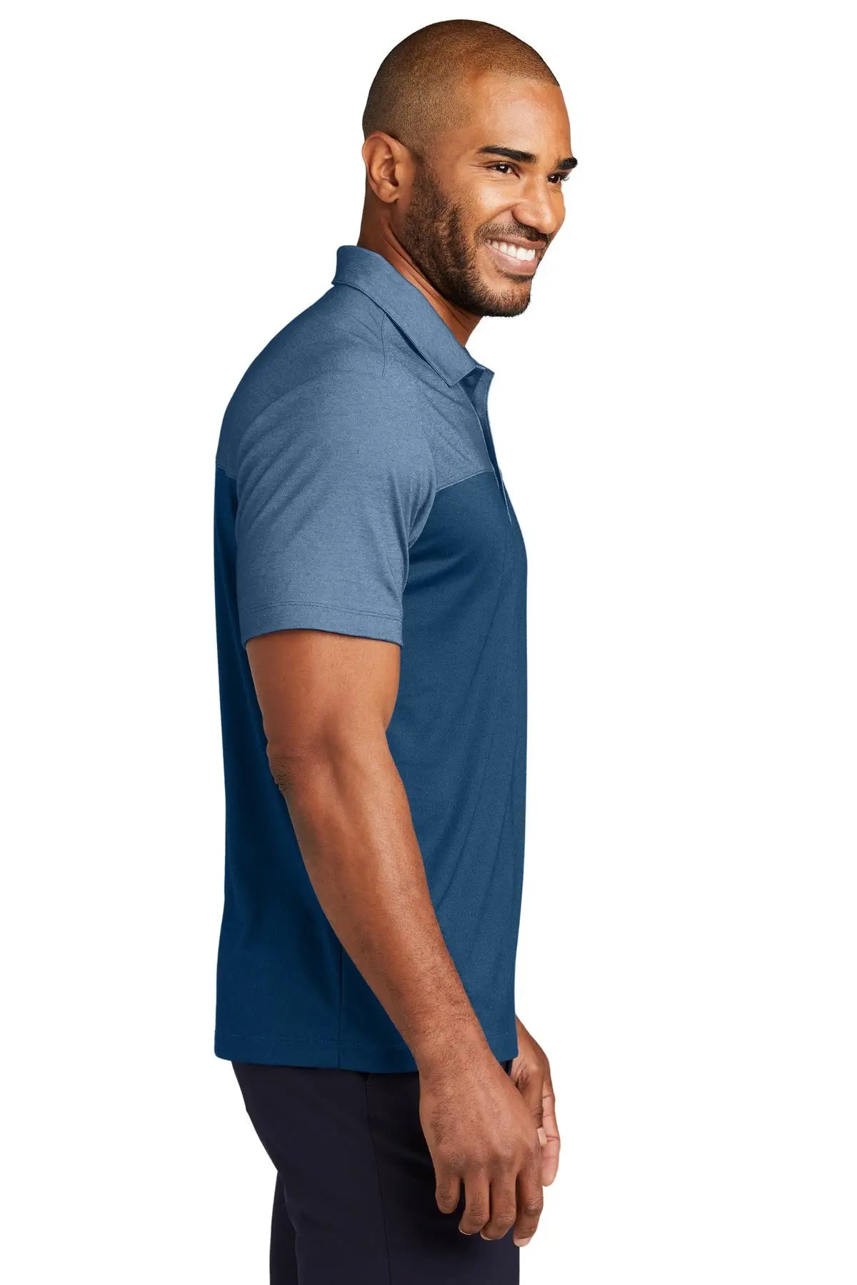 Port Authority K831 Fine Pique Blend Blocked Polo - Aegean Blue Heather