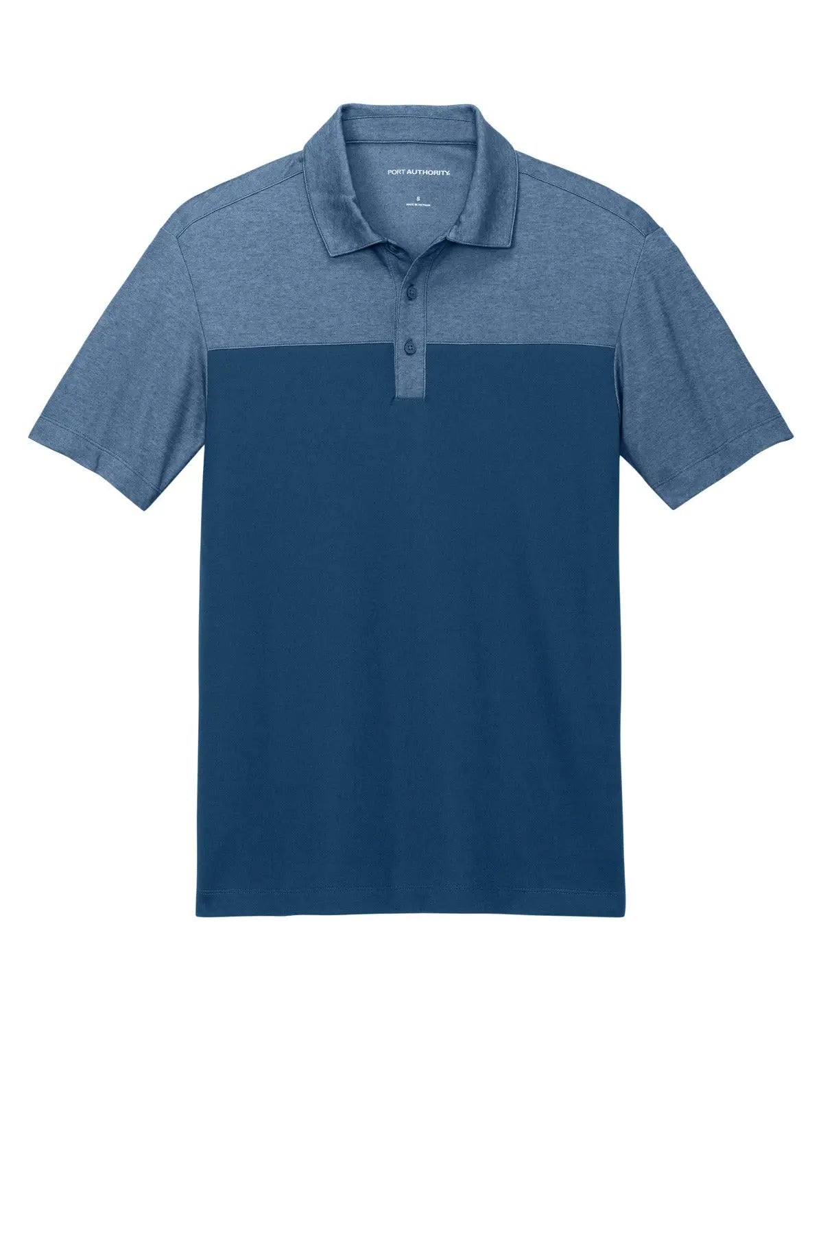 Port Authority K831 Fine Pique Blend Blocked Polo - Aegean Blue Heather