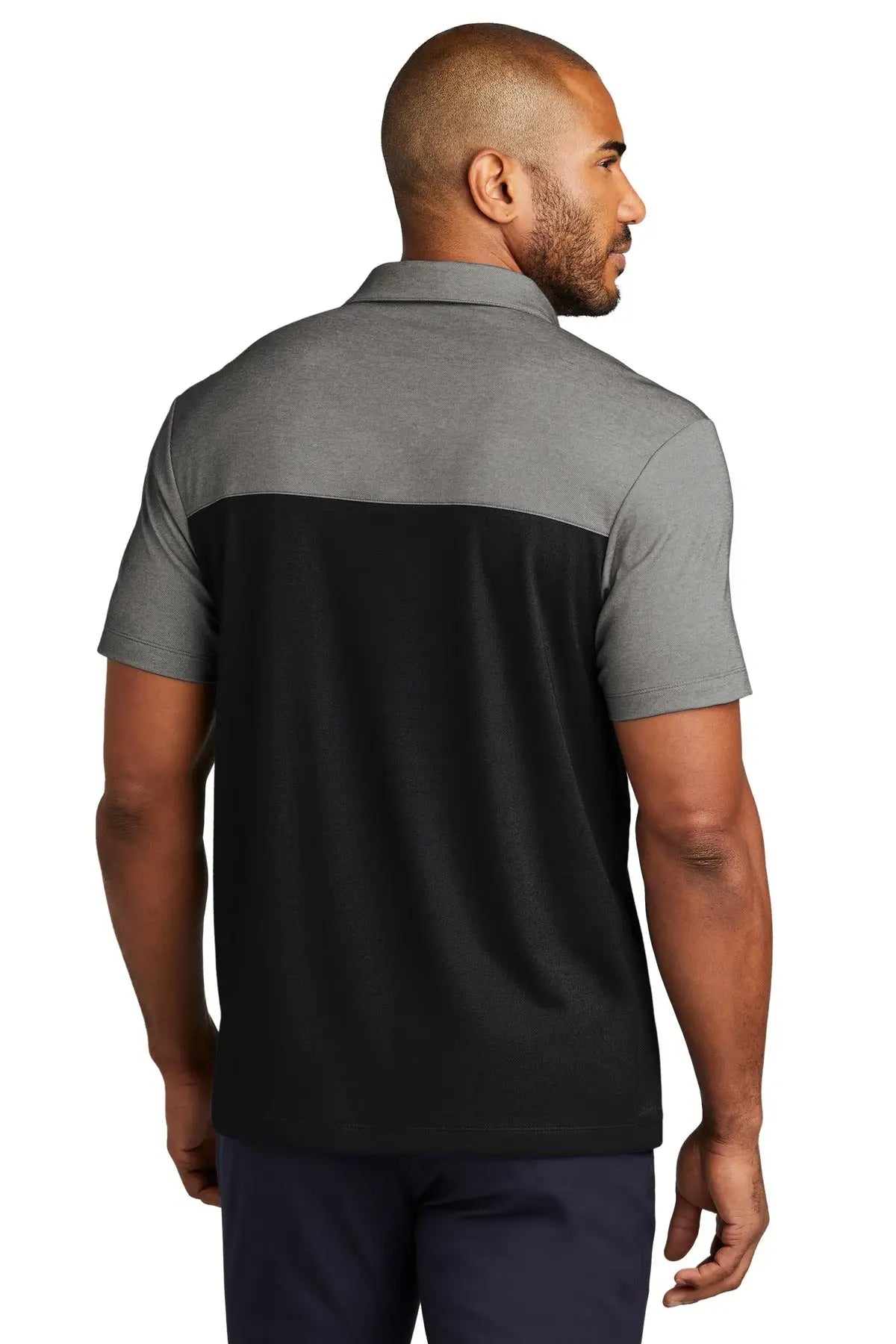 Port Authority K831 Fine Pique Blend Blocked Polo - Deep Black Charcoal Heather