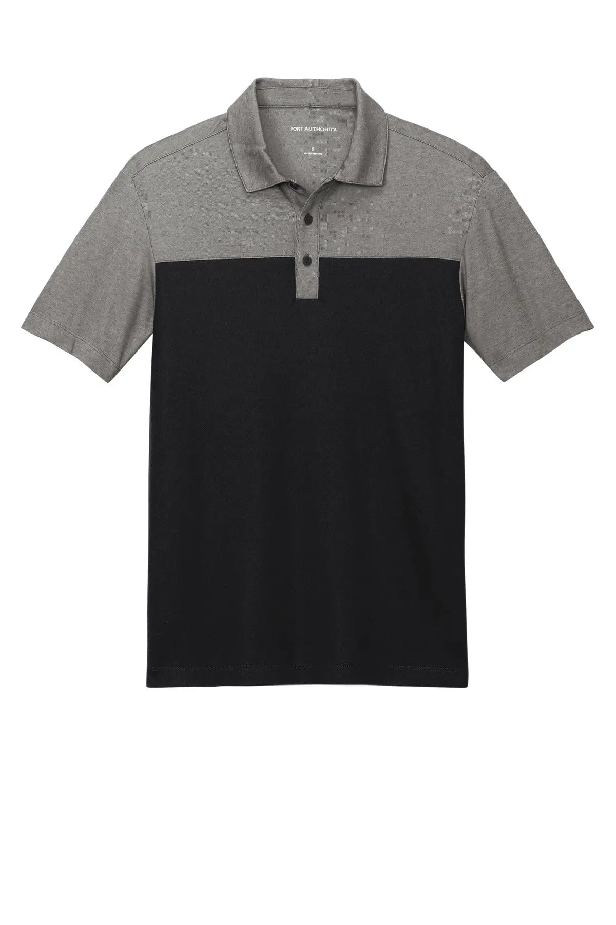 Port Authority K831 Fine Pique Blend Blocked Polo - Deep Black Charcoal Heather