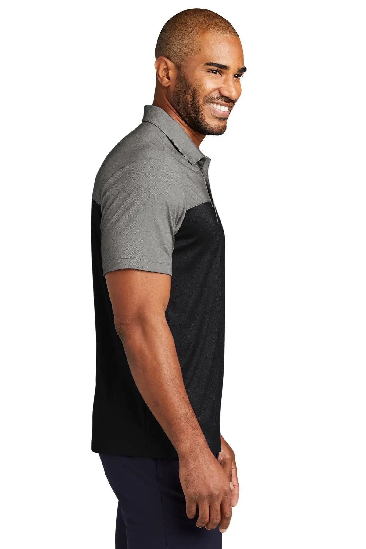 Port Authority K831 Fine Pique Blend Blocked Polo - Deep Black Charcoal Heather