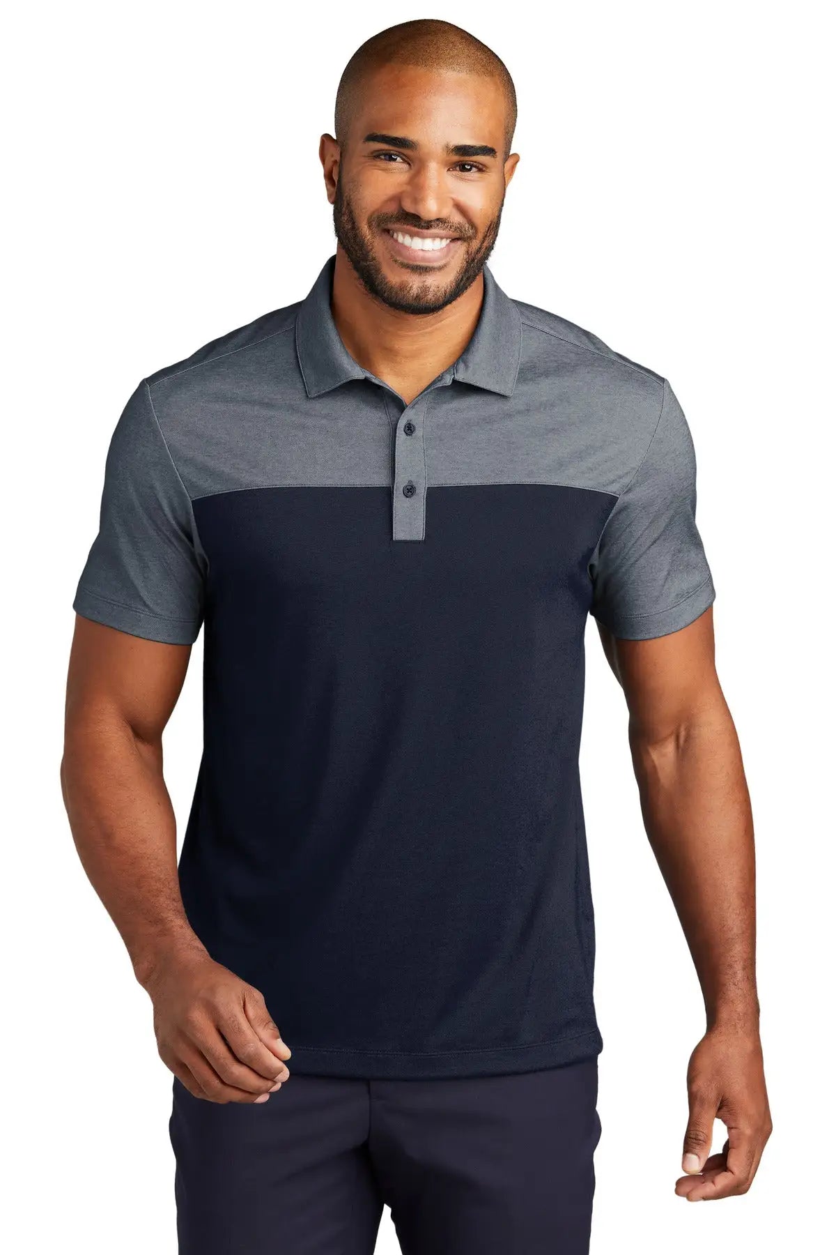 Port Authority K831 Fine Pique Blend Blocked Polo - River Blue Navy Heather - Navy/ / Adult Xs