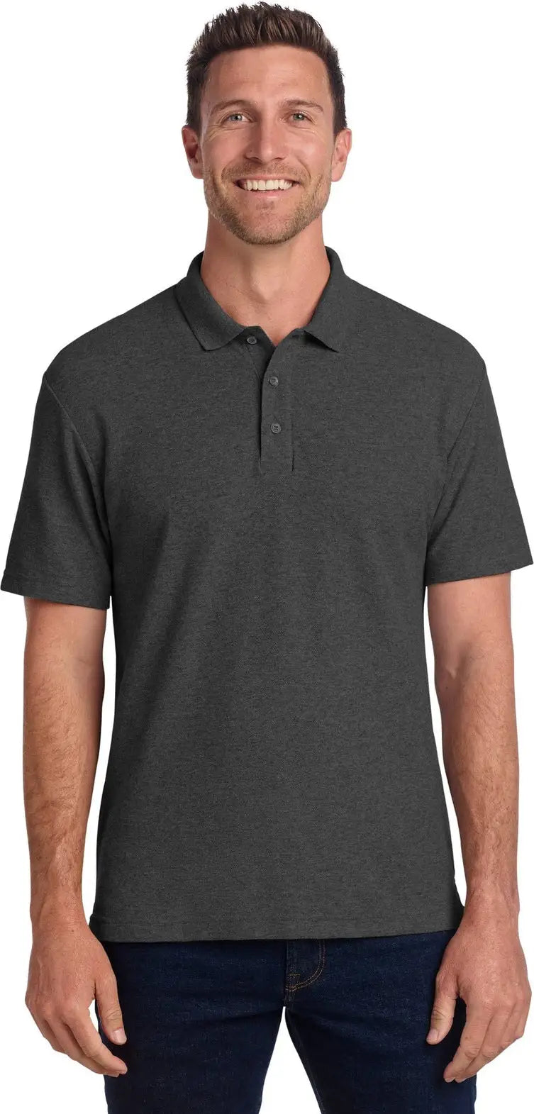 Port Authority K867 C-free Cotton Blend Pique Polo - Charcoal Heather - Adult Xs