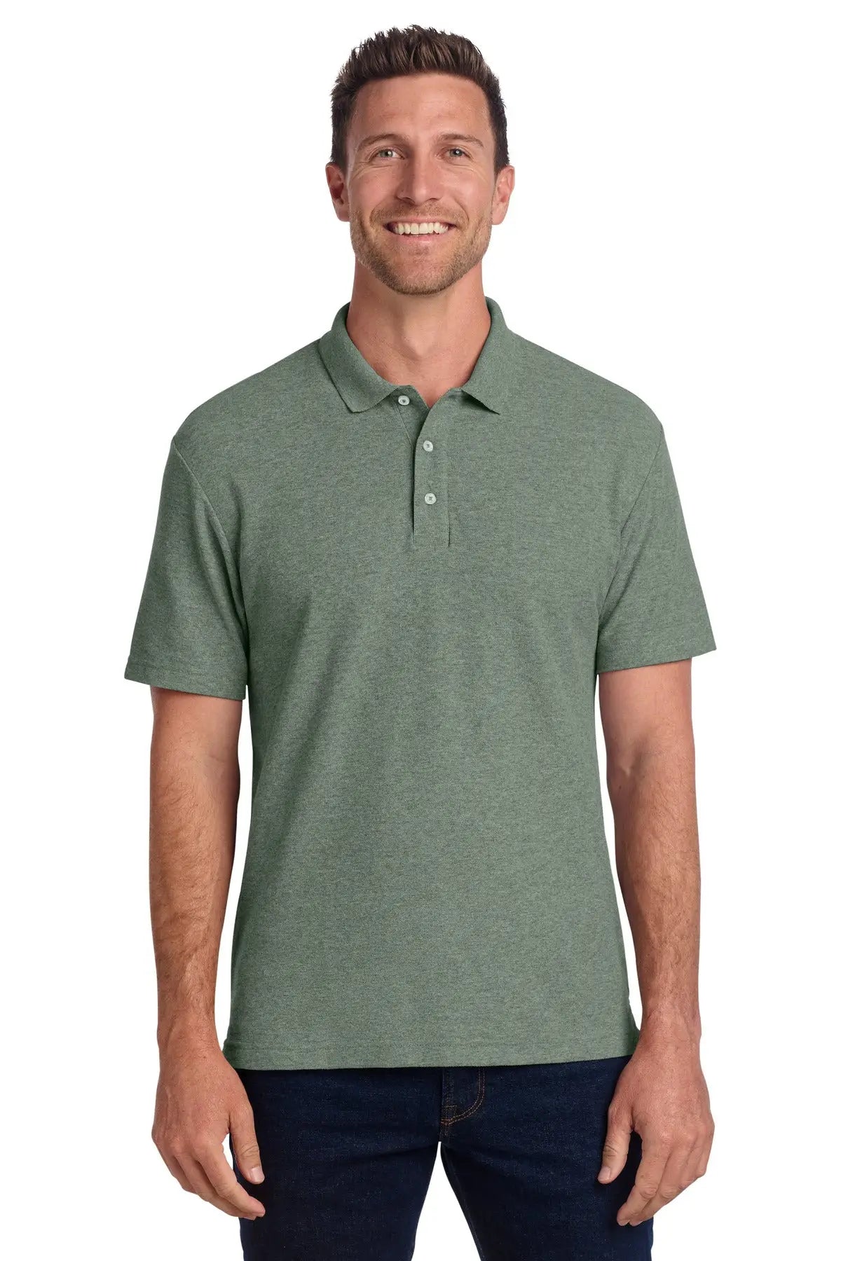 Port Authority K867 C-free Cotton Blend Pique Polo - Dark Green Heather - Adult Xs