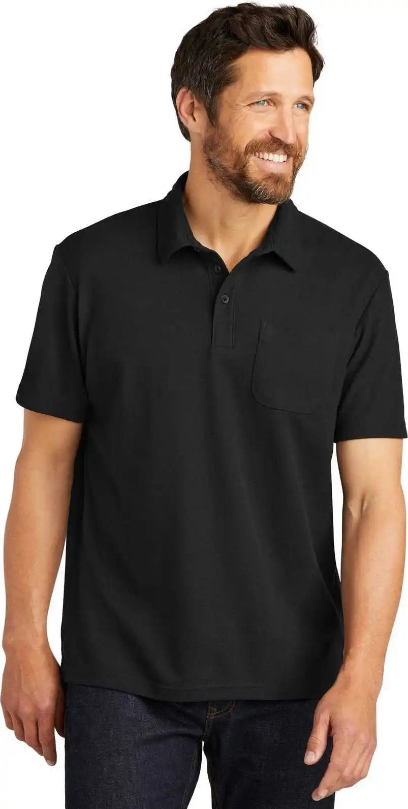 Port Authority K868 C-free Cotton Blend Pique Pocket Polo - Black
