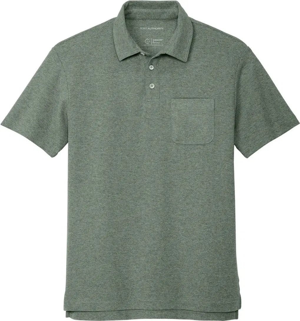 Port Authority K868 C-free Cotton Blend Pique Pocket Polo - Dark Green Heather