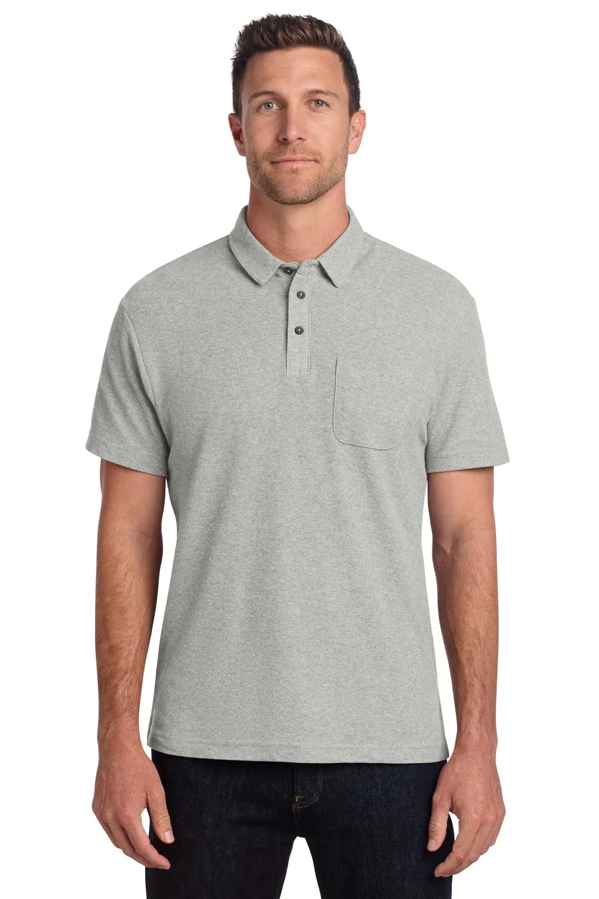 Port Authority K868 C-free Cotton Blend Pique Pocket Polo - Deep Smoke Heather - Adult Xs