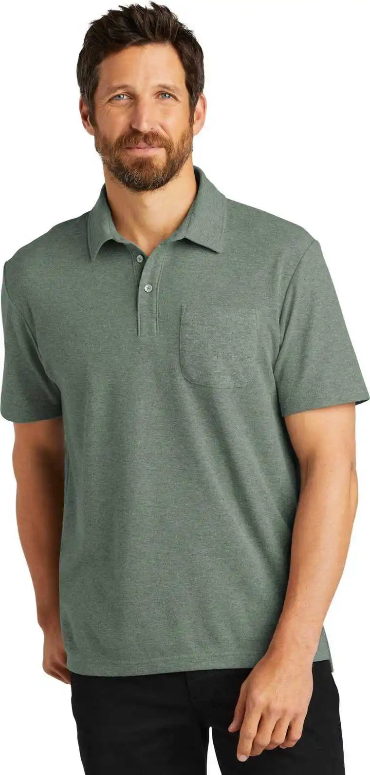 Port Authority K868 c Free Cotton Blend Pique Pocket Polo Dkgreenht