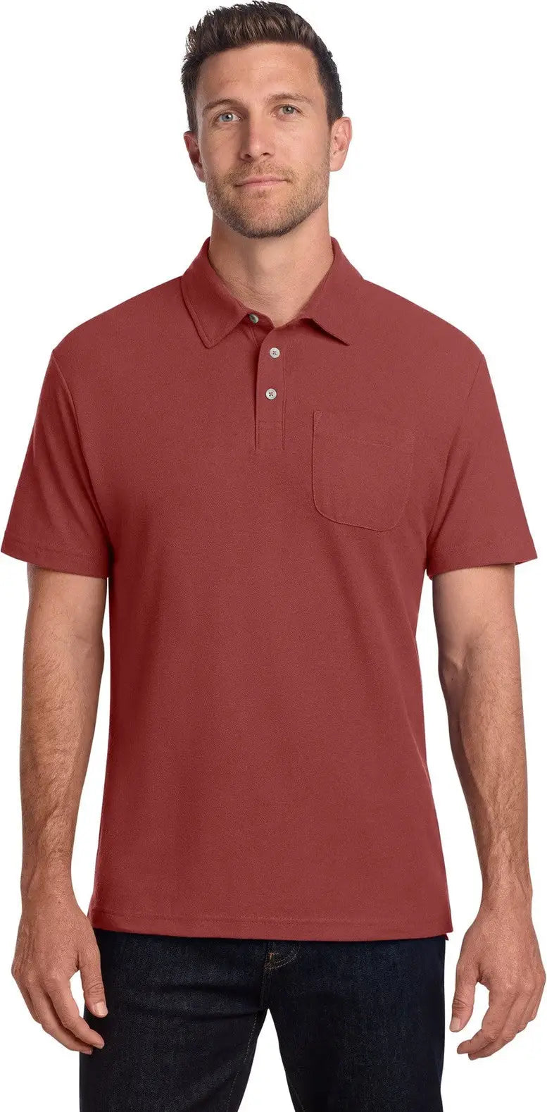 Port Authority K868 C-free Cotton Blend Pique Pocket Polo - Garnet - Adult Xs