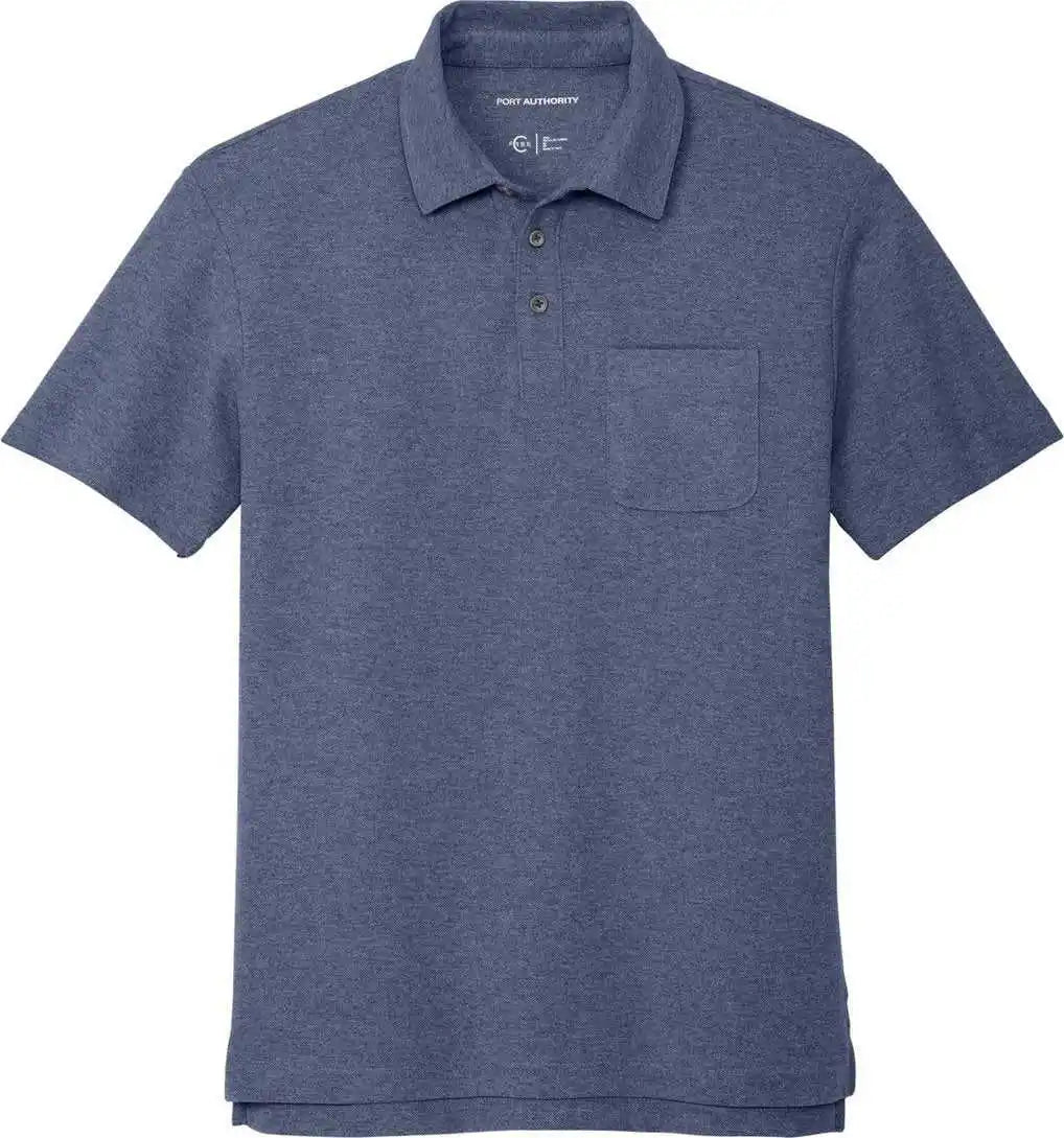 Port Authority K868 C-free Cotton Blend Pique Pocket Polo - Navy Heather