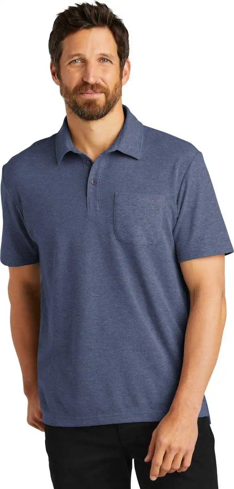 Port Authority K868 C-free Cotton Blend Pique Pocket Polo - Navy Heather