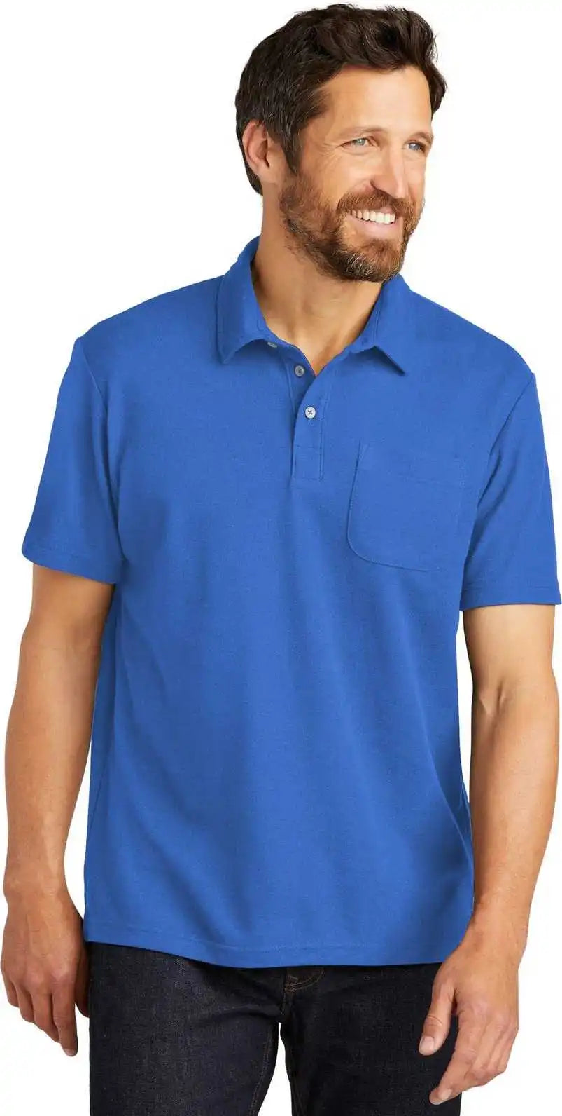 Port Authority K868 c Free Cotton Blend Pique Pocket Polo True Blue